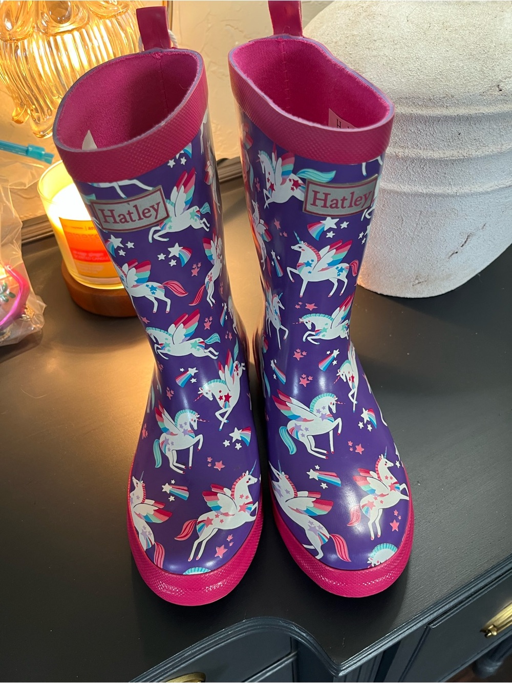 Hatley Purple Unicorn Rain Boots with Pink Trim